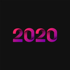 Pink and folded '2020' for the new year, vector illustration