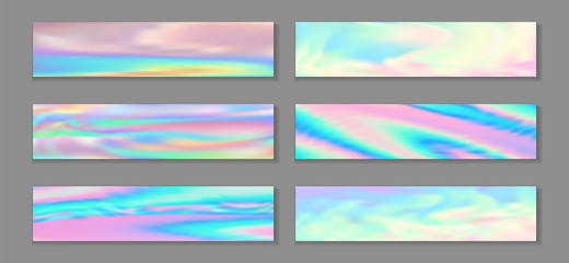 Holography hipster banner horizontal fluid gradient unicorn backgrounds vector collection. 