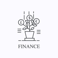 Money tree thin line icon. Finance concept. Outline vector illustration
