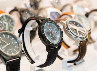 Luxurious Watches In A Store Stand
