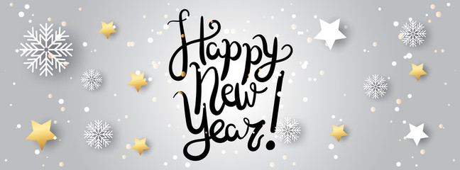 Cartoon illustration  with text for holiday theme, winter background with trees and snow. Banner for Merry Christmas and Happy New Year.Vector illustration.