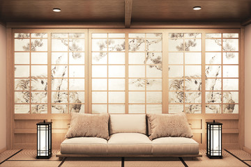 Obraz premium Ryokan japanese style on room wooden Very beautiful design. 3D rendering