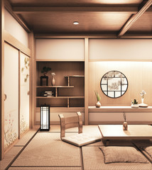 Ryokan japanese style on room wooden Very beautiful design. 3D rendering
