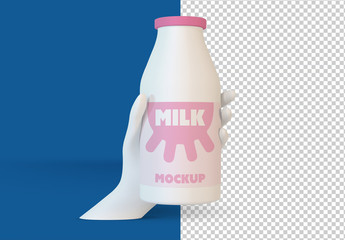 Colorful Hand Holding a Bottle Mockup on a Transparent Background