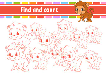 Find and count. Education developing worksheet. Activity page with pictures. Puzzle game for children. Logical thinking training. Isolated vector illustration. Funny character. Cartoon style.