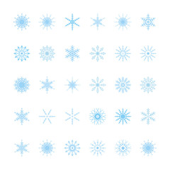 Set of flat vector snowflakes icons isolated on a white background.