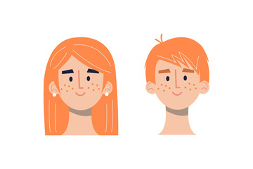 redhead Girls and boys avatars head icons  in flat style