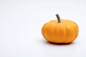 Single fresh orange miniature pumpkin isolated on white background