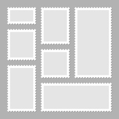 Blank postage stamps collection. Sticky paper stamp. Vector illustration.