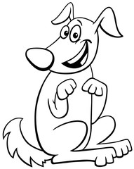 cartoon playful dog character coloring book page