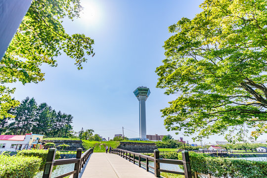 北海道の夏 函館 特別史跡 五稜郭から望む五稜郭タワー