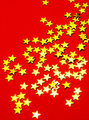 Gold Stars Abstract  red Background. Stars, abstract.