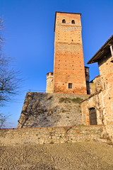 Afternoon winter view on the castle of Serralunga d'Alba, a village in the famous Langhe region, Cuneo, Piedmont, Italy
