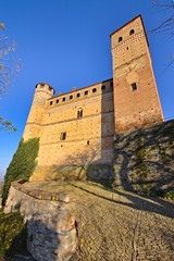 Afternoon winter view on the castle of Serralunga d'Alba, a village in the famous Langhe region, Cuneo, Piedmont, Italy