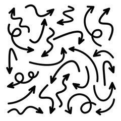 Black Hand Drawn Arrows Set on White Background. Arrow, Cursor Icon. Vector Pointers Collection. Back, Next Web Page Sign. 