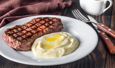 Strip steak with celery puree