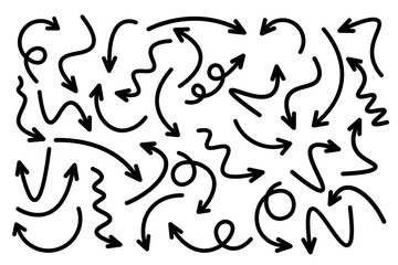 Black Hand Drawn Arrows Set on White Background. Arrow, Cursor Icon. Vector Pointers Collection. Back, Next Web Page Sign. 