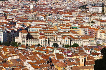 Obraz premium Aerial panoramic view from the Castle hill on Nice old town, France, in a clear winter morning