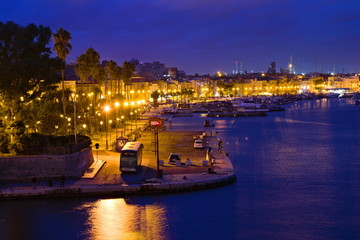 Panoramic view at blue hour on the Old Town of Taranto, Puglia, Italy