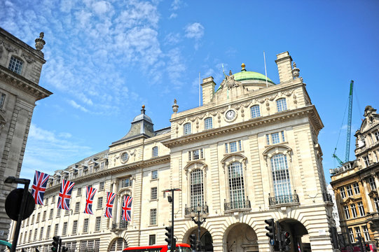 Buildings in Piccadilly Circus and Regent Street. London, UK.
