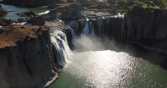 4k aerial over beautiful multiple waterfalls in Idaho