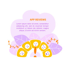 App reviews banner template with colorful vector illustrations