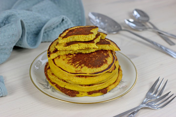  stack of pumpkin pancakes for breakfast