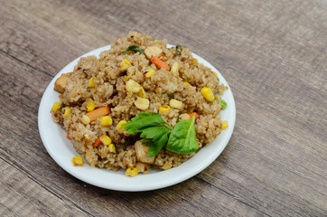 A vegan or vegetarian vegetable fried rice