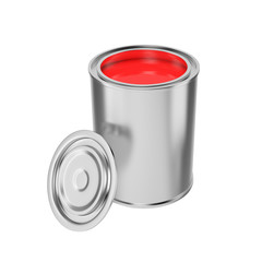 Paint can with a lid isolated on white background, template for design and advertising, product for renovation. 3d render.