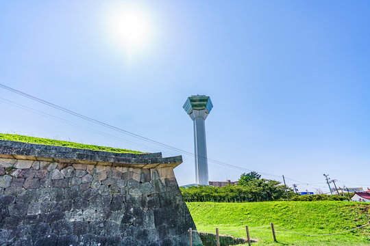 北海道の夏 函館 五稜郭から望む五稜郭タワー