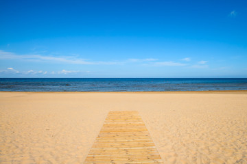 Fototapeta na wymiar Sandy beach of Jurmala famous international resort in Baltic region of Eastern Europe, Latvia