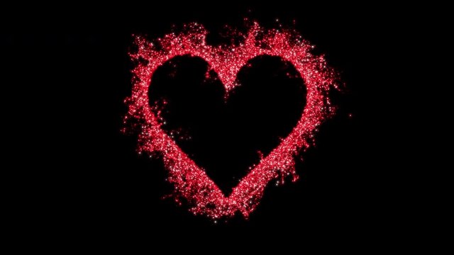Red ruby shining heart shaped glitter background. St. Valentines Day love animation. Blurry bokeh defocused sparkles. Vivid colored glowing particles. Romantic lovely logo copy space. alpha copyspace