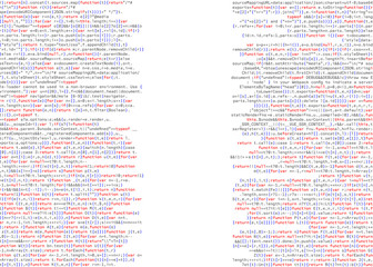 Snippet of Web Developer code. JavaScript is random pieces of program code.
