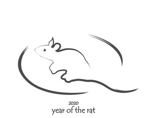 Drawn rat isolated on a white background. Symbol of 2020 Chinese New Year. Sketch mouse icon. Vector illustration for new year design. - 310922856