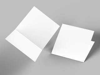 Brochure in square format folded to two - mockup. 3d illustration