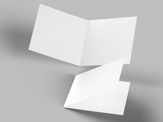 Brochure in square format folded to two - mockup. 3d illustration