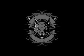 wolf animal with baseball bat and shield vector t-shirt design