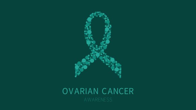 Ovarian cancer awareness ribbon animation of teal dots on green background. Women health medical concept. Motion graphics.