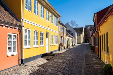 Fototapeta na wymiar Colourful houses in the Old Quarter of Odense, Denmark