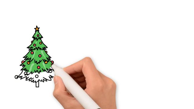 2D ANIMATION WISHING FALLING NEEDLES FAMILY FEST DAY. Get the family together and  Clean it up and recycle it Christmas tree over the holidays. hand written lettering whiteboard isolated white 