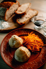 Mongolian traditional food on wood desk