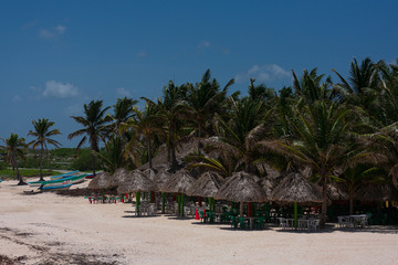 Fototapeta premium Palapas en la playa del mar caribe 