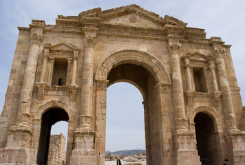 2nd century Arch of Hadrian in the ancient roman city of Gerasa in Jerash, Jordan.
