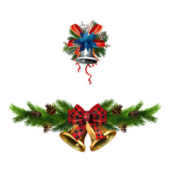 Christmas decorations with fir tree golden jingle bells