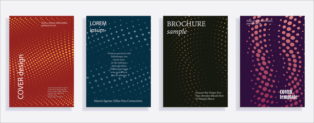 Minimalistic cover design templates. Set of layouts for covers of books, albums, notebooks, reports, magazines. Line halftone gradient effect, flat modern abstract design. Geometric mock-up texture.