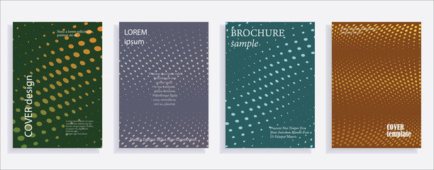 Minimalistic cover design templates. Set of layouts for covers of books, albums, notebooks, reports, magazines. Line halftone gradient effect, flat modern abstract design. Geometric mock-up texture.