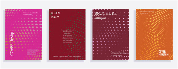 Minimalistic cover design templates. Set of layouts for covers of books, albums, notebooks, reports, magazines. Line halftone gradient effect, flat modern abstract design. Geometric mock-up texture.