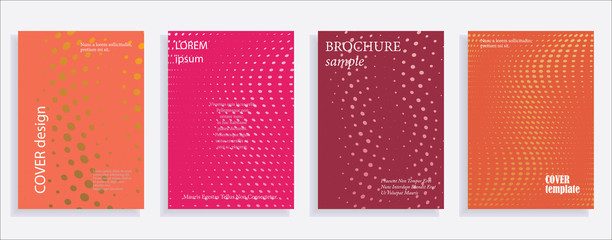 Minimalistic cover design templates. Set of layouts for covers of books, albums, notebooks, reports, magazines. Line halftone gradient effect, flat modern abstract design. Geometric mock-up texture.