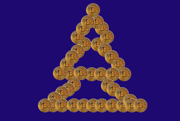 Fototapeta premium Christmas tree made from golden Bitcoins. Bitcoin milionaires Christmas tree 