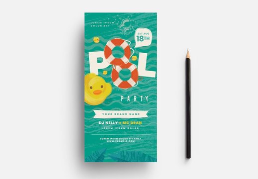 Pool Party Card Layout with Rubber Ducky Illustration
